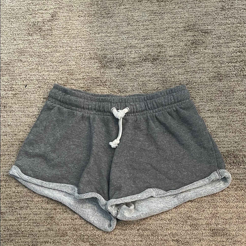 Gray Athletic Shorts with Adjustable Drawstring and Cuffed Hems